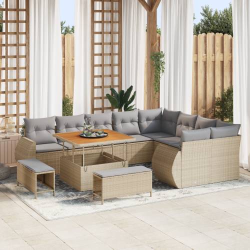 12-dijelni Vrtni Sofa Set s Jastučićima Bež Poli Ratan Akacija Cijena
