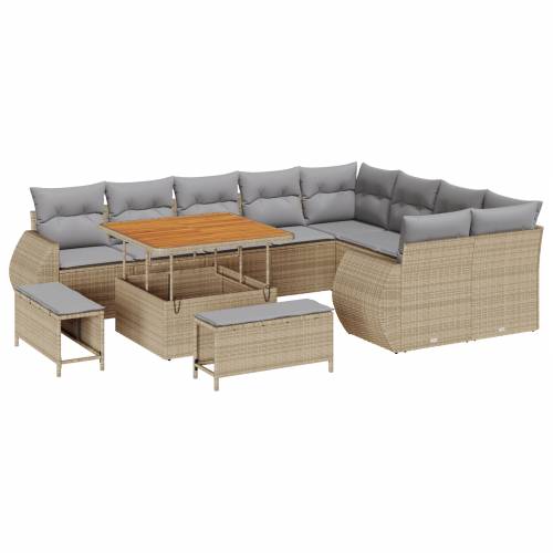 12-dijelni Vrtni Sofa Set s Jastučićima Bež Poli Ratan Akacija Cijena