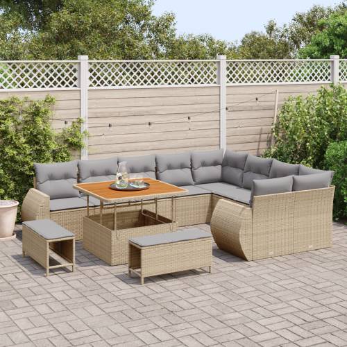 12-dijelni Vrtni Sofa Set s Jastučićima Bež Poli Ratan Akacija Cijena
