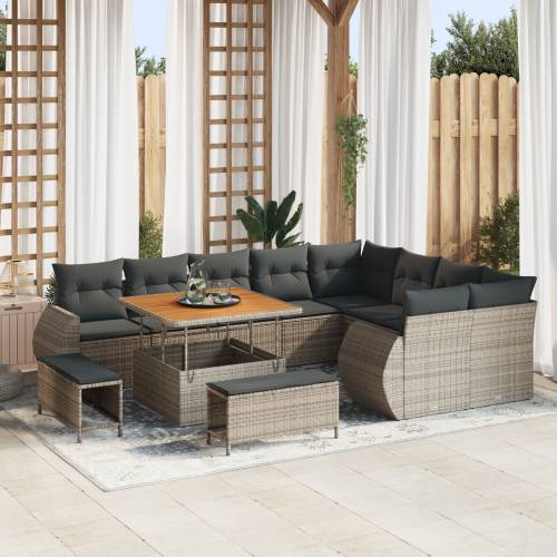 12-dijelni vrtni sofa set s jastučićima Siva Poli Ratan Akacija Cijena