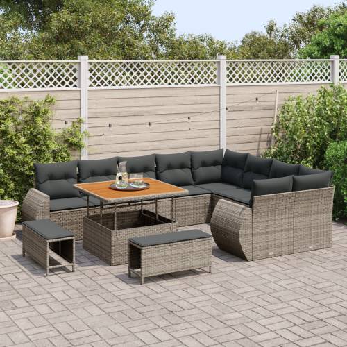 12-dijelni vrtni sofa set s jastučićima Siva Poli Ratan Akacija Cijena