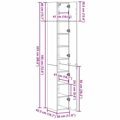 tanki spremnik crni hrast 30x42.5x225 cm konstruirano drvo Cijena