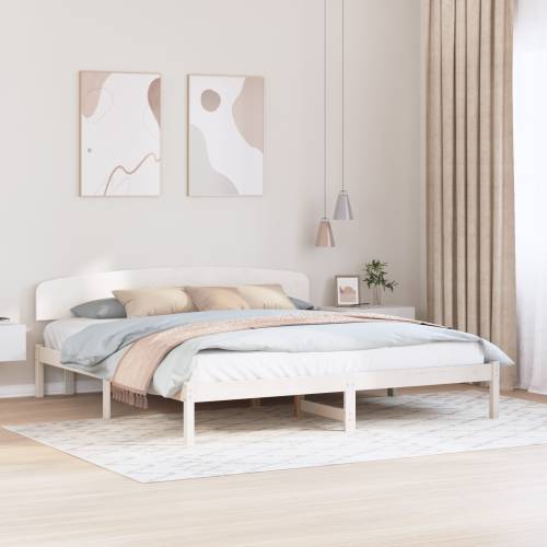 okvir kreveta s uzheadboardom bijeli 200x200 cm čvrsto drvo bor Cijena