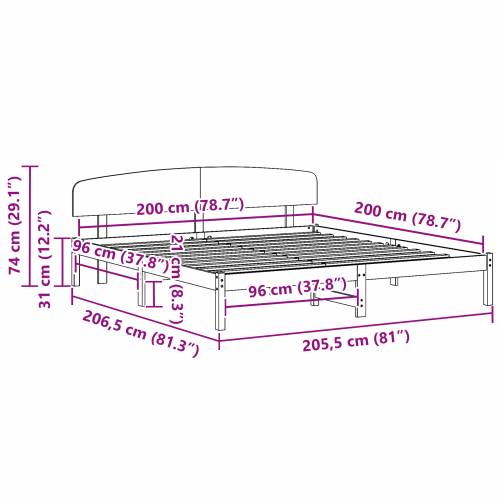 okvir kreveta s uzheadboardom bijeli 200x200 cm čvrsto drvo bor Cijena