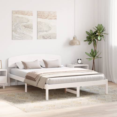 Krevet okvir s uzglavljem Bijeli 150x200 cm Čvrsta borovina Cijena