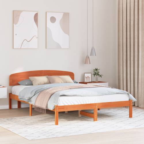 Krevetni okvir sa uzheadboardom Vosak smeđi 150x200 cm Solidno drvo bor Cijena