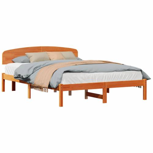 Krevetni okvir sa uzheadboardom Vosak smeđi 150x200 cm Solidno drvo bor Cijena