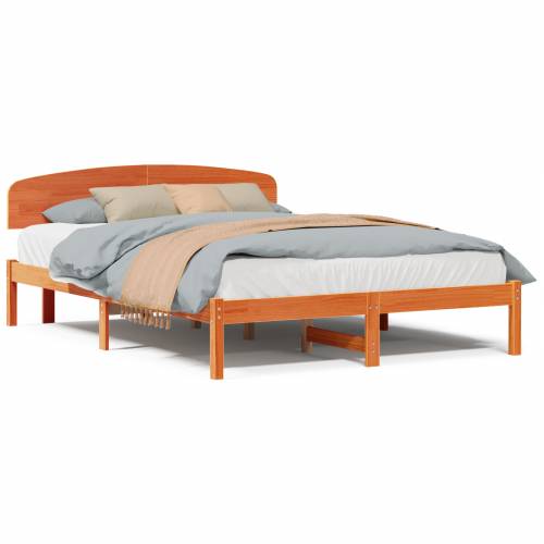 Krevetni okvir sa uzheadboardom Vosak smeđi 150x200 cm Solidno drvo bor Cijena