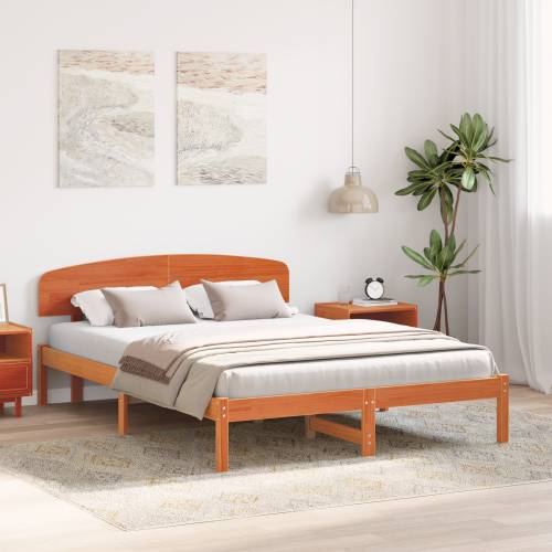 Krevetni okvir sa uzheadboardom Vosak smeđi 150x200 cm Solidno drvo bor Cijena