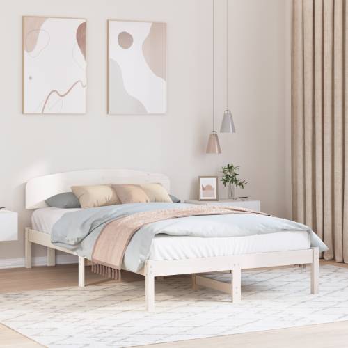 Krevetni okvir s uzglavljem beli 120x200 cm od masivnog drva borovine Cijena