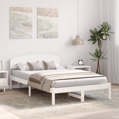 Krevetni okvir s uzglavljem beli 120x200 cm od masivnog drva borovine Cijena