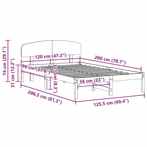 Krevetni okvir s uzglavljem beli 120x200 cm od masivnog drva borovine Cijena