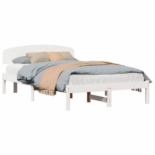 Krevetna konstrukcija s uzglavljem Bijela 135x190 cm Solidno drvo bor Cijena