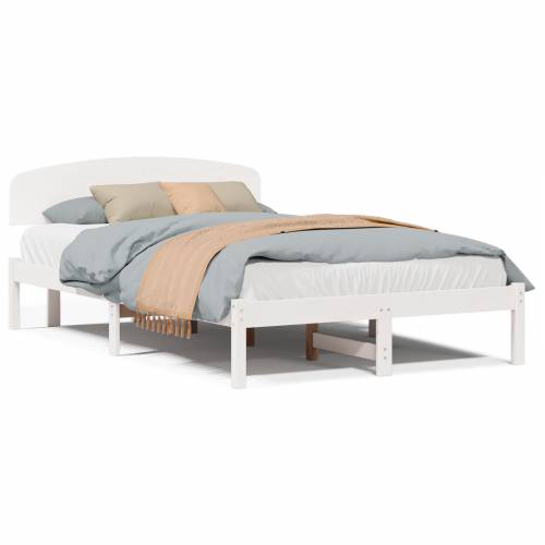 Krevetna konstrukcija s uzglavljem Bijela 135x190 cm Solidno drvo bor Cijena