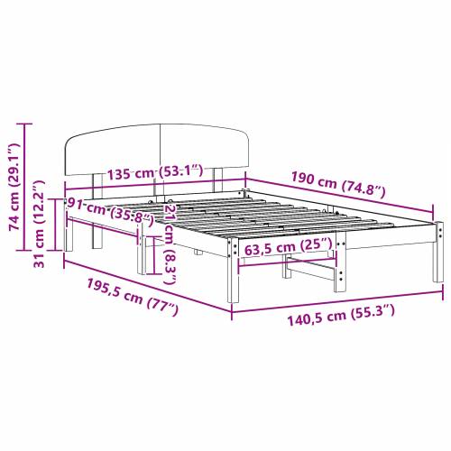 Krevetna konstrukcija s uzglavljem Bijela 135x190 cm Solidno drvo bor Cijena