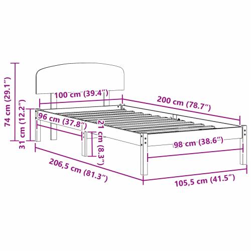 Krevetna konstrukcija s uzglavljem 100x200 cm od masivnog drva borovine Cijena