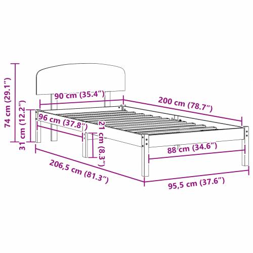 Krevetni okvir s uzglavljem 90x200 cm od masivnog bora Cijena
