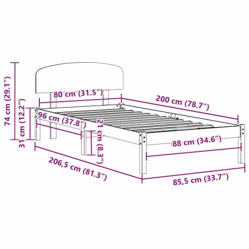 Krevetni okvir s uzglavljem bijeli 80x200 cm od punog drveta borovina Cijena