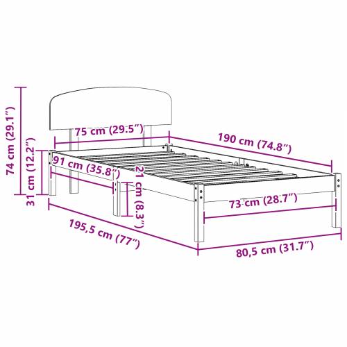 Krevet s uzglavljem 75x190 cm Solidno drvo Bora Cijena