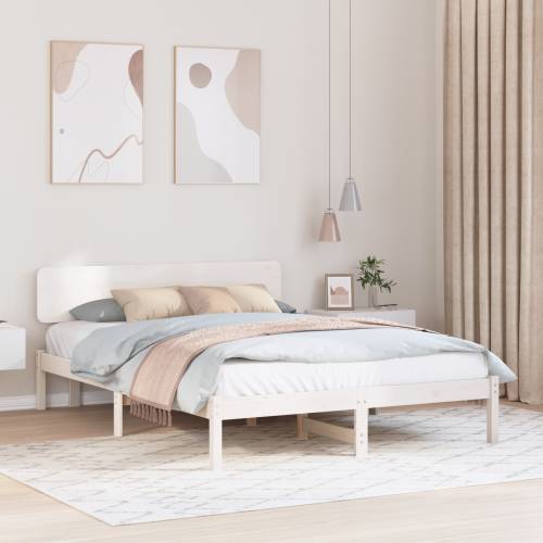 Krevetna konstrukcija s glavom kreveta Bijela 200x200 cm Čvrsta borovina Cijena