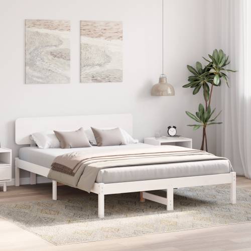 Krevetna konstrukcija s glavom kreveta Bijela 200x200 cm Čvrsta borovina Cijena
