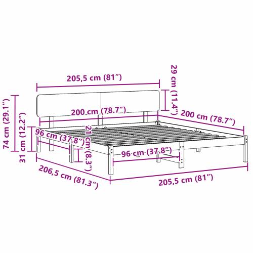 Krevetna konstrukcija s glavom kreveta Smeđa 200x200 cm Puno drvo borovine Cijena