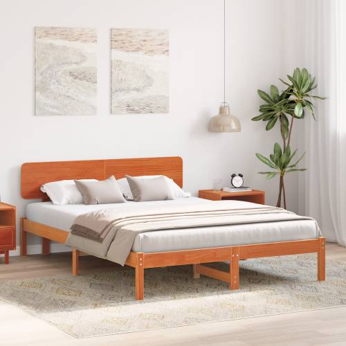 Krevetni okvir s uzglavljem u boji voska 140x200 cm od masivnog bora Cijena