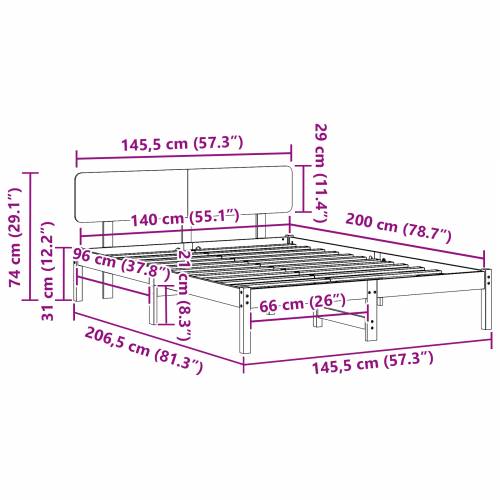 Krevetni okvir s uzglavljem u boji voska 140x200 cm od masivnog bora Cijena