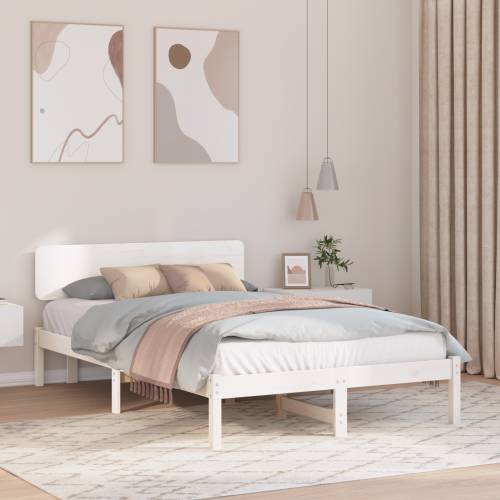 okvir kreveta s uzglavljem bijeli 135x190 cm čvrsti bor Cijena