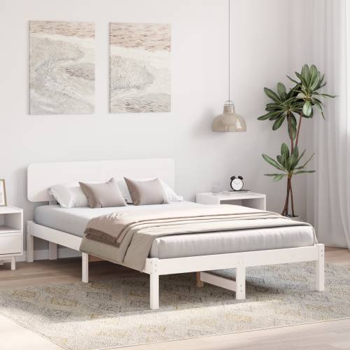 okvir kreveta s uzglavljem bijeli 135x190 cm čvrsti bor Cijena