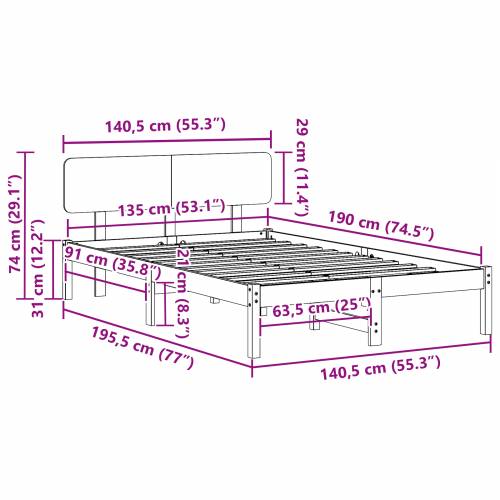 okvir kreveta s uzglavljem bijeli 135x190 cm čvrsti bor Cijena