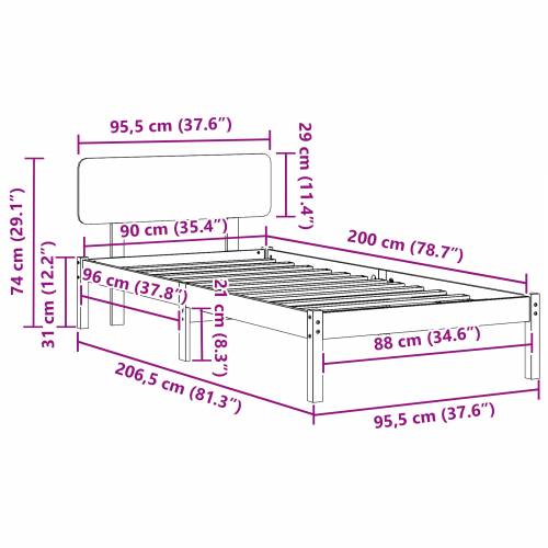 Krevet s uzglavljem 90x200 cm od masivnog borovog drveta Cijena