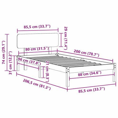Krevetna konstrukcija s uzglavljem 80x200 cm Čvrsta borovina Cijena