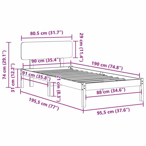 Krevetni Okvir S Uzglavljem Bijeli 90x190 cm Masivno Borovo Drvo Cijena