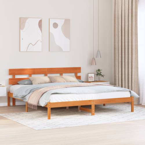 Krevetna konstrukcija s naslonom u boji voska 180x200 cm Masivna borovina Cijena