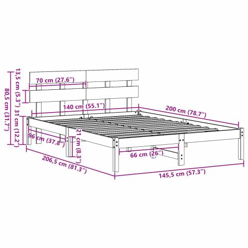 Krevetna Konstrukcija s Uzglavljem 140x200 cm Solidno Drvo Bor Cijena