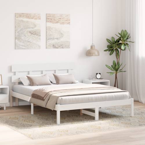 Krevet okvir s uzglavljem Bijeli 140x200 cm Čvrsto drvo Bor Cijena