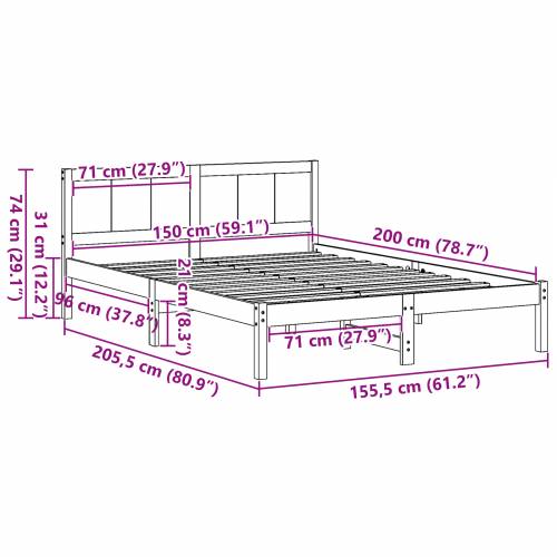 Bijeli krevetni okvir od bora Bijela Drvo 150 x 200 cm Izdržljivo Cijena