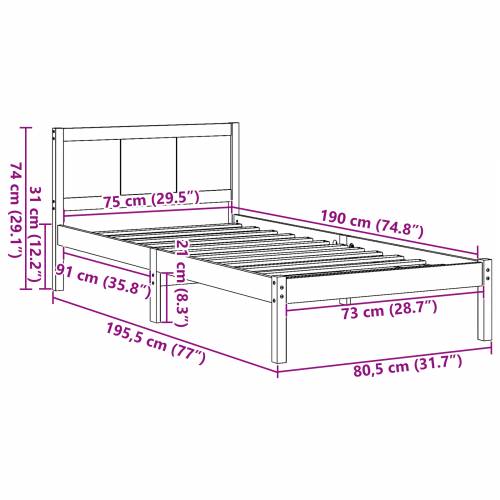 Bijeli borov okvir kreveta Bijeli Drvo 75 x 190 cm Izdržljiv Cijena