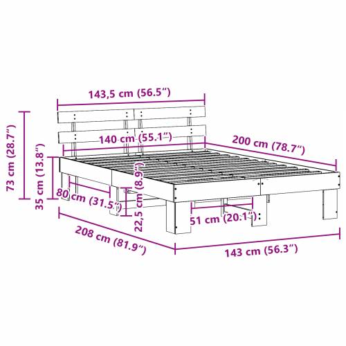 bijeli okvir kreveta s uzglavljem 140x200 cm od čvrstog drveta bor Cijena