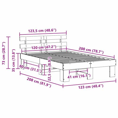 Bijeli krevetni okvir s uznasom 120x200 cm od masivnog drva borovine Cijena
