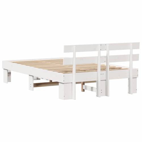 Krevetna Konstrukcija s Naslonom Bijela 135x190 cm Masivna Drveta Borovina Cijena