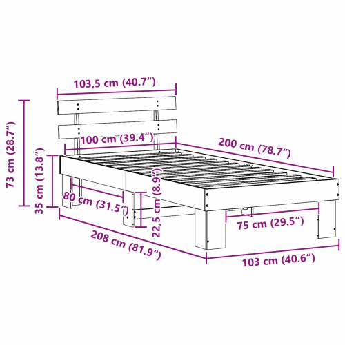Krevetni Okvir s Uzglavljem 100x200 cm Čvrsto Drvo Borovina Cijena
