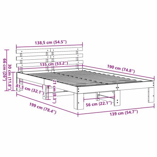 okvir za krevet od borovine Vosak smeđa Masivno drvo 135 x 190 cm Cijena