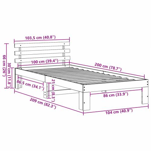 Krevet od Drva Bijeli Drvo 100 x 200 cm Minimalistički Krevet Cijena