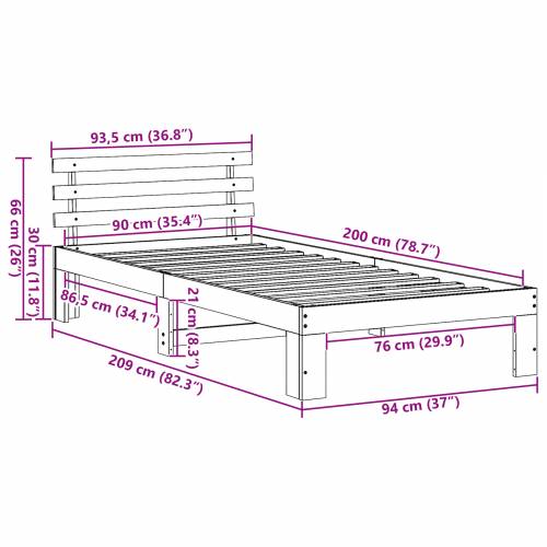 Okvir kreveta od borovine bijeli Bijela Čvrsto drvo 90 x 200 cm Cijena