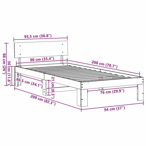 krevetni okvir s uzglavljem smeđi 90x200 cm čvrsto borovo drvo Cijena
