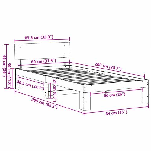 Krevetna konstrukcija s naslonom smeđe voskirana 80x200 cm čvrsti bor Cijena