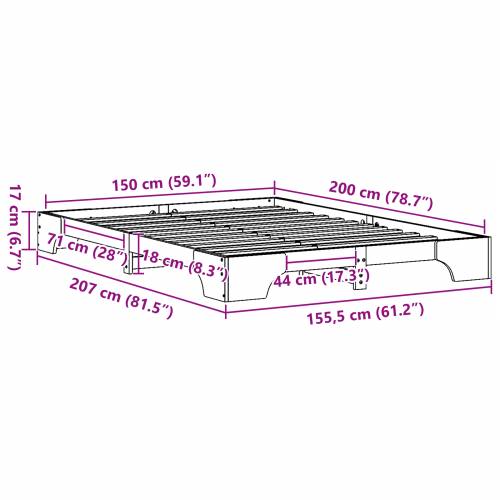 Krevetni okvir Smeđa boja Masivno drvo 150 x 200 cm Izdržljiv Cijena