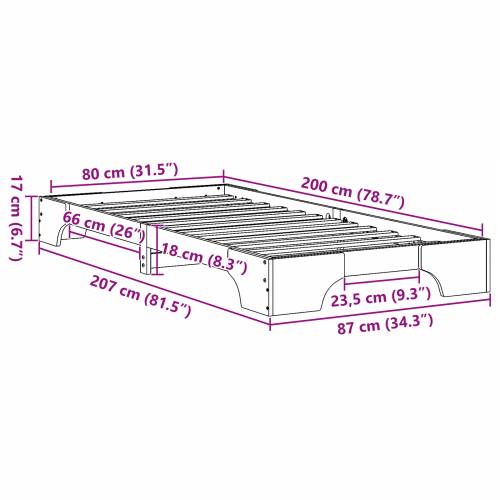 Krevetni okvir Bijela Masivna borovina 80 x 200 cm Lagan Cijena